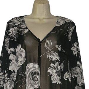 Black Sheer Floral Open‎ Front Cardigan By Carolyn Strauss Collection Size Large
